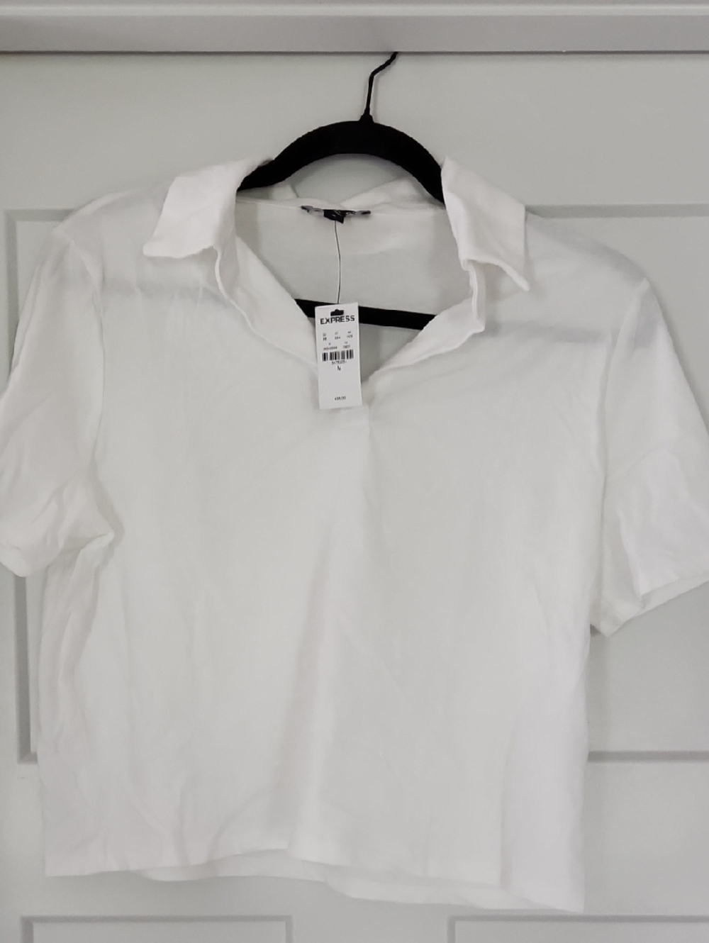 Express White Short-Sleeve Polo Top